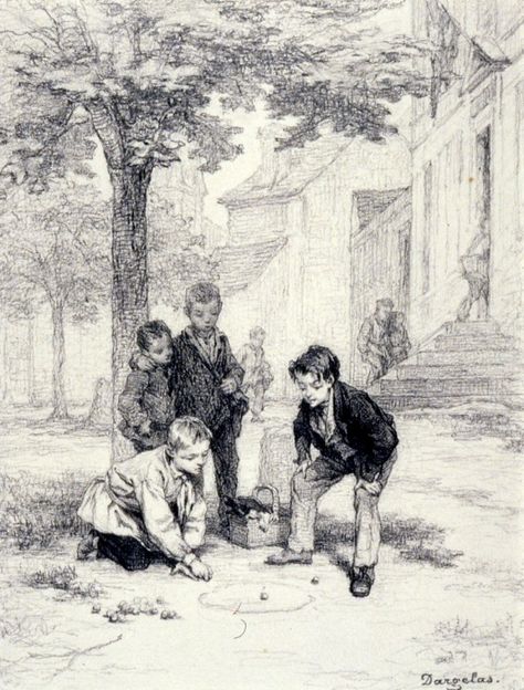 Boys Playing Marbles Playing Marbles, French Culture, Boys Playing, Classic Kids, French Art, Art Google, Pictures To Draw, Children Illustration, Drawing People