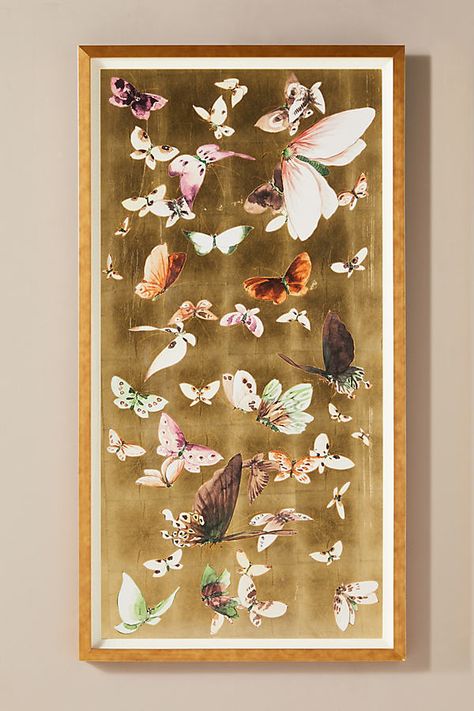 This visually captivating piece features elegant butterflies fluttering across an opulent background of hand-applied gold leaf. Anthropologie Decor, Plexiglass Panels, Anthropologie Home, Bamboo Garden, Horse Wall Art, Horse Wall, Bird Wall Art, Mirror Wall Art, Bird Garden