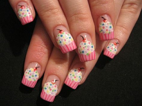 Rockabilly Nails, Cupcake Nails, Girly Nails, Nail Artwork, Sweet Cupcakes, Hello Kitty Nails, Nail Stuff, Animal Nails, Beauty Tricks