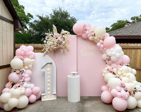 Baptismal And Birthday Theme, Birthday And Baptismal Decoration, Baptism Theme Ideas Girl, Baptism First Birthday Girl, Baptism Party Ideas Girl, Pink First Birthday Theme, 1st Birthday And Baptism Ideas Girl, Pink Baptism Decorations, Baptism Backdrop Girl