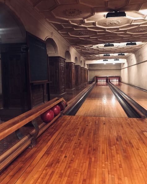 Bowling alley at the Frick Mansion Old Bowling Alley, Home Bowling Alley, Band Inspiration, Entertainment Rooms, Hawthorne House, Bowling Alley, Bowling Ball, Entertainment Room, Bowling