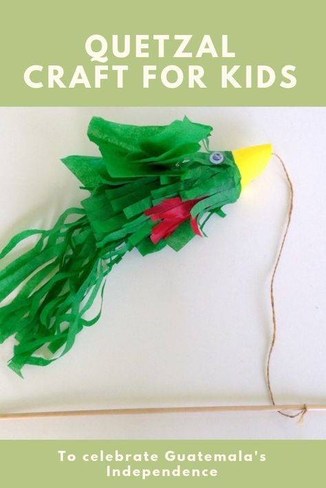 This quetzal craft for kids is a great craft  for learning about Guatemala's culture. We made this for 15 de Septiembre (September 15th) as a Guatemalan independence craft. This is also a great Hispanic Heritage craft for kids! Crafts For Hispanic Heritage Month, Guatemala Crafts For Kids, Guatemala Crafts, Hispanic Heritage Month Crafts, Multicultural Crafts, Latino Culture, Hispanic Art, Craft To Make, Summertime Crafts