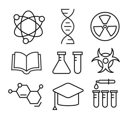 Linear Chemistry Icons Drawing Chemistry, Chemistry Icon, Chemistry Drawing, Science Symbols, Chemistry Art, Chemistry Worksheets, Science Icons, School Murals, Mini Drawings