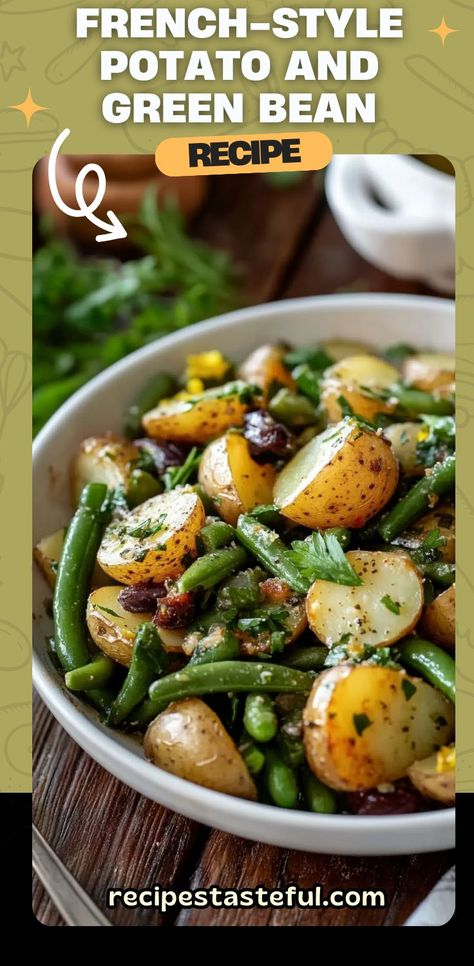 This elegant French-style salad combines tender potatoes, crisp green beans, olives, and a flavorful vinaigrette. It’s perfect as a light meal, side dish, or picnic treat! Fresh, vibrant, and versatile, it offers a delightful way to enjoy vegetables with a zesty twist. #PotatoSalad #GreenBeanSalad #FrenchSalad #PicnicRecipes #HealthySideDish #Vinaigrette Potato And Green Bean Salad, Potato And Green Bean, Green Bean Potato Salad, French Potato Salad, Green Bean Salad, Green Bean Salads, Green Bean Recipes, Picnic Foods, Bean Salad