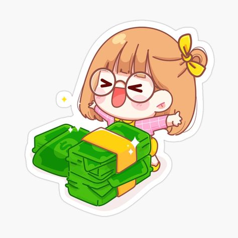 Get my art printed on awesome products. Support me at Redbubble #RBandME: https://www.redbubble.com/i/sticker/Cute-Kawaii-Cartoon-Girl-Happy-With-The-Money-by-MariamBj/71863312.EJUG5?asc=u Money Stickers, Money Girl, Money Design, Money Magnet, Kawaii Cartoon, Bullet Journal Themes, Journal Themes, Cartoon Girl, Girl Stickers