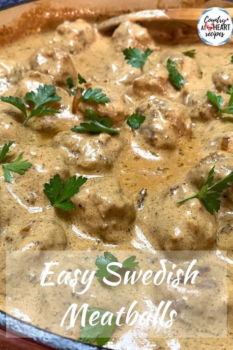 Easy Swedish Meatballs are a great choice when you want a simple, yet filling dinner for your family. The meatballs are tender and delicious, served over a mound of noodles or mashed potatoes with a dreamy, creamy sauce. Comfort Food Deluxe!  #easyswedishmeatballs #meatballs #maindishes #browncreamsauce #groundbeef #porksausage #eggnoodles #comfortfood #countryatheartrecipes  https://countryatheartrecipes.com/2022/07/easy-swedish-meatballs/ Easy Swedish Meatball Sauce, Dinner Ideas Weeknight, Best Swedish Meatball Recipe, Swedish Meatball Sauce, Easy Swedish Meatballs, Recipes Main Dishes, Weeknight Dinner Ideas, Swedish Meatballs Easy, Glazed Meatballs