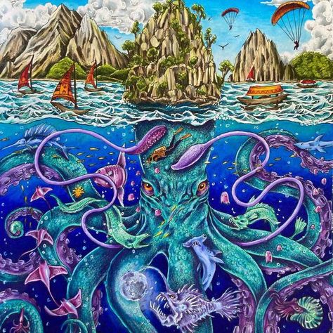 Colourmorphia Coloring Book, Kerry Rosanes, Kirby Rosanes, Animorphia Coloring Book, Animorphia Coloring, Blending Colored Pencils, Gardens Coloring Book, Kerby Rosanes, Giant Squid