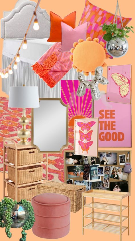 Dorm room theme, orange and pink