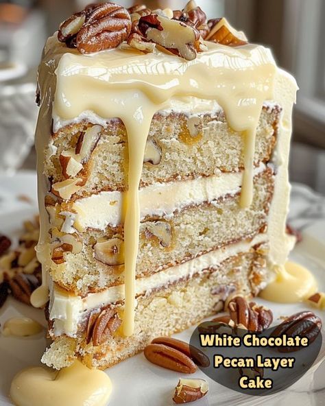 Recipes by Clare Chocolate Pecan Cake, Pecan Layer Cake, Chocolate Cherry Cookies, Light Cakes, Pecan Cake, White Chocolate Ganache, Cake Layers, Moist Cake, Crunchy Pecans