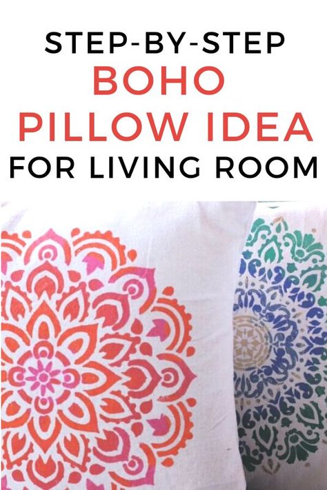 Diy Boho Living Room, Diy Painted Floors, Stenciled Pillows, Accent Wall Stencil, Easy Pillows, Creative Pillows, Mandala Pillows, Cute Diy Projects, Diy Ceiling