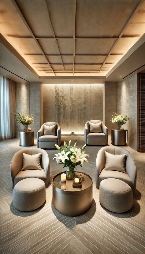 21 Stunning Spa Decor Ideas That Will Instantly Transform Your Space 🧖‍♀️✨ Spa Interior Design Luxury, Wellness Room At Home, Spa Waiting Area, Spa Design Interior, Luxury Spa Design, Spa Decor Ideas, Luxury Spa Bathroom, Modern Glass Coffee Table, Wellness Room