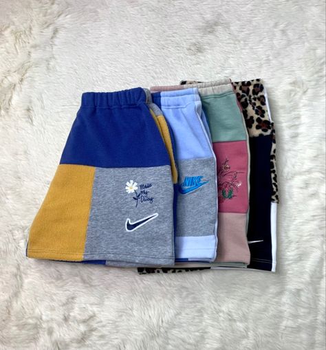 Thrift Flip Shorts, Cute Outfits With Nike Sweatpants, Clothing Thrift Flips, Hoodie Thrift Flip, Outfits With Nike Sweatpants, Thrift Flip Pants, Upcycled Sweatpants, Reworked Sportswear, Up Cycling Clothes