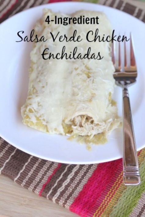 4-Ingredient Salsa Verde Chicken Enchiladas - $5 Dinners Verde Chicken Enchiladas, Salsa Verde Chicken Enchiladas, Verde Chicken, Salsa Verde Chicken, Tex Mex Recipes, 4 Ingredient, Chicken Enchiladas, Salsa Verde, 31 Days