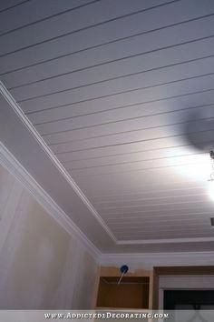 Basement Ceiling Options, Kitchen Ceiling Design, Wood Plank Ceiling, Ceiling Options, Peel And Stick Wood, Plank Ceiling, Basement Ceiling, Basement Walls, Kitchen Ceiling