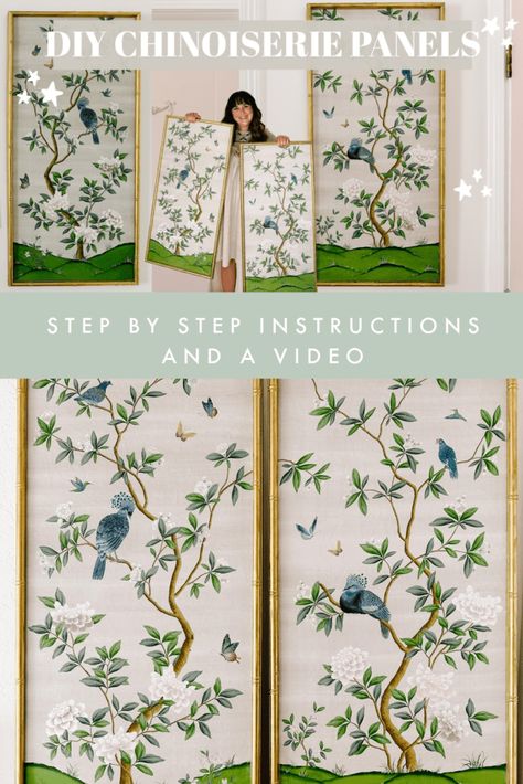 Diy Chinoiserie Panels, Wallpaper Panels Framed, Framed Wallpaper Panels, Chinoiserie Wallpaper Panels, Diy Chinoiserie, Chinoiserie Panel, Chinoiserie Bedroom, Framed Fabric Wall Art, Chinoiserie Prints