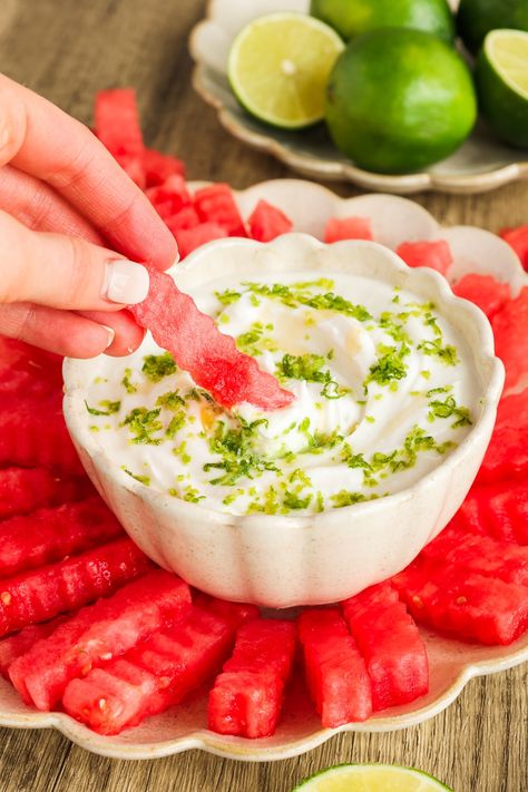 Watermelon Fries with a Honey Lime Yogurt Dip - Colorful Superfoodie Watermelon Fries With Coconut Lime Dip, Watermelon Fries And Dip, Dip For Watermelon, Watermelon Dip, Watermelon Fries, Shaped Watermelon, Crinkle Fries, Citrus Zester, Noah Ark