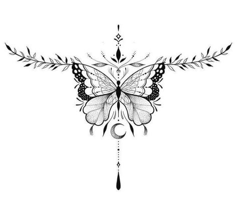 Womens Sternum Tattoo Ideas, Butterfly Sternum Tattoo, Underboob Tattoo Designs, Small Pretty Tattoos, Chest Tattoos For Women, Chest Piece Tattoos, Dope Tattoos For Women, Sternum Tattoo, Tattoo Style Drawings