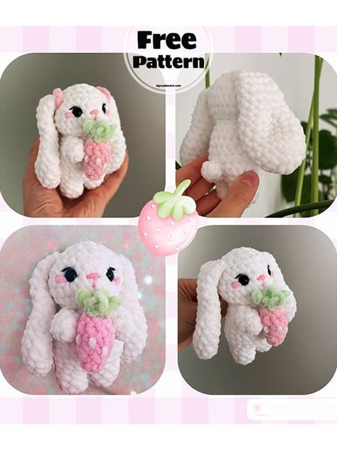 Strawberry Crochet Bunny Free Amigurumi Pattern Crochet Kawaii Free Pattern, Free Crochet Bunny Pattern, Kawaii Crochet Pattern Free, Crochet Bunny Pattern Free, Free Bunny Crochet Pattern, Bunny Crochet Pattern Free, Crochet Bunny Patterns, Amigurumi Bunny Free Pattern, Plush Bunny Pattern