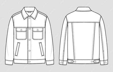 Jacket Technical Drawing, Jacket Tech Pack, Outfit Hombres, Jacket Inspiration, Fashion Sketch Template, Flat Drawings, Tactical Shirt, Cad File, Flat Sketches