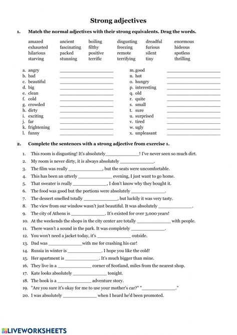 Using Adjectives Worksheet, Identifying Adjectives Worksheet, Worksheets On Adjectives, Strong Adjectives, Adjectives Exercises, Worksheets For Grade 2, Adjectives Grammar, Adjectives Worksheet, Personality Adjectives