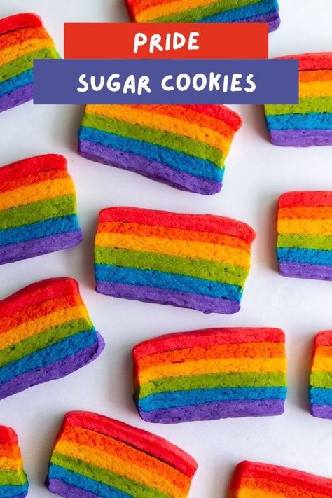 These Pride Cookies are conveniently vegan and simple to make1 So fun to show someone you love them! happy Pride! Flag Sugar Cookies, Pride Cookies, Vegan Sugar Cookie Recipe, Rainbow Cookies Recipe, Plant Based Dessert Recipes, Famous Vegans, Vegetarian Recipes Dessert, Vegan Sugar Cookies, Rainbow Desserts