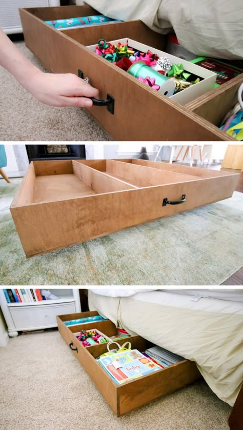 Under Bed Storage Boxes, Murphy Bed Plans, Project Plan, Rolling Storage, Storage Hacks, Under Bed, Under Bed Storage, Organization Bedroom, Built In Storage