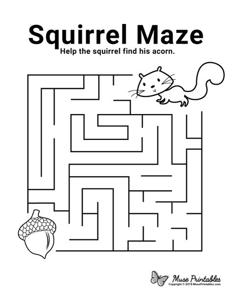 Free printable squirrel maze. Download it at https://museprintables.com/download/maze/squirrel/ Maze Games For Kids, Mazes For Kids Printable, Maze Activity, Thanksgiving Games For Kids, Maze Worksheet, Printable Mazes, Free Games For Kids, Preschool Tracing, Mazes For Kids