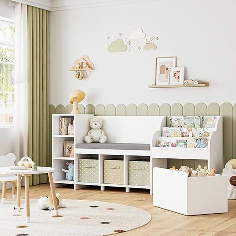 Nook With Bench, Tidy Books, Reading Nook Kids, Storage Cubbies, Creative Kids Rooms, Kids Bookshelf, Storage Box On Wheels, Cozy Seats, Playroom Storage