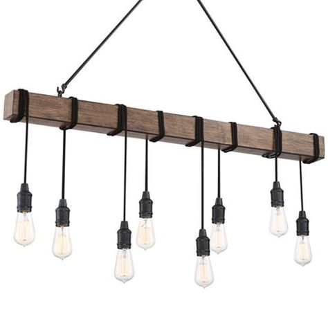 Tomas 42 1/4"W Black and Wood Grain 8-Light Island Pendant - #39M40 | Lamps Plus Chandelier Farmhouse, Kitchen Chandelier, Kitchen Island Lighting Pendant, Farmhouse Chandelier, Multi Light Pendant, Island Pendants, Kitchen Lighting Fixtures, Kitchen Island Pendants, Kitchen Pendants