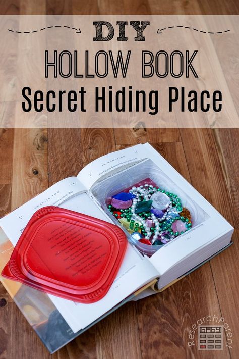 Homemade hollowed out book is a fun secret hiding place for elementary-aged kids to store their treasures  via @researchparent Hollowed Out Book, Diy Hiding Places, Money Safe Box, Hidden Door Bookcase, Secret Hiding Spots, Spot Books, Secret Hiding Places, Hidden Book, Hollow Book