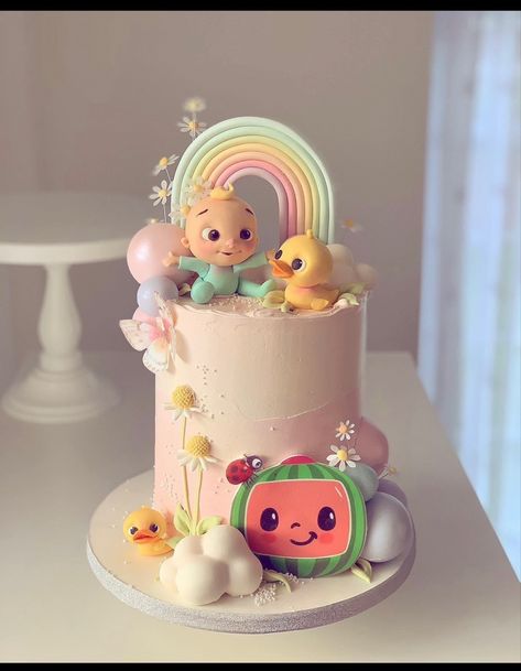 Cocomelon Birthday Cake, Baby 1st Birthday Cake, Toddler Birthday Cakes, Second Birthday Cakes, Melon Cake, Kids Birthday Party Cake, Baby Boy Birthday Cake, Coco Melon