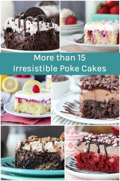 Look no further, I have 15 of the BEST Poke Cake Recipes. Poke Cakes are so easy to make and perfect for potlucks. You'll find so many different flavors including chocolate poke cakes, poke cakes made with fruit, funfetti poke cakes and more. #pokecake #easypokecake #pokecakerecipe #chocolatepokecake #chocolatepuddingpokecake #pokecakerecipepudding Fun Easy Desserts, Beyond Frosting, Easy Cakes, Pecan Pies, Chocolate Poke Cake, Cupcake Cookie, Cakes And Desserts, Poke Cake Recipes, Poke Cakes