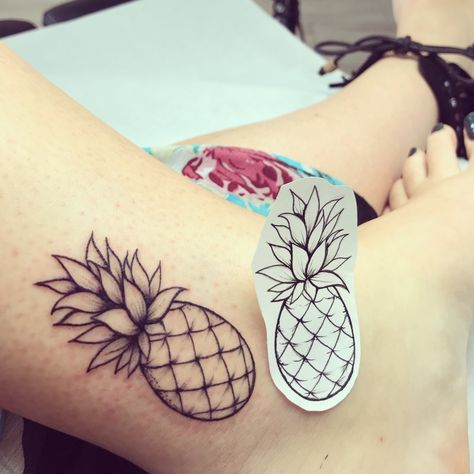 Pineapple tattoo Pineapple Tattoos, Pinapple Tattoos, Hawaiian Tattoos, Pineapple Tattoo, Ankle Tattoo Designs, Tattoo Prices, Hawaiian Tattoo, Piercings And Tattoos, Eye Tattoo