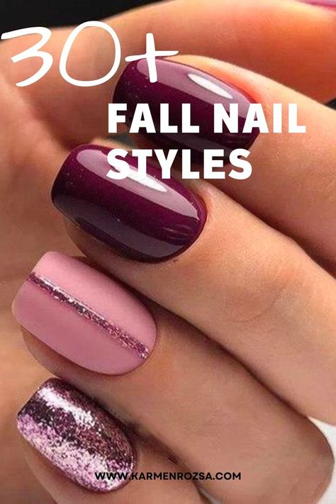 Match your fall outfit with cute fall nail styles, gel nails, lacquered nails and acrylic nails! Fall Nail Styles, Short Nail Styles, Easy Fall Nail Designs, Fancy Nail Art, Pink Nail Colors, Wine Nails, Fall Gel Nails, Subtle Nails, Fancy Nails Designs