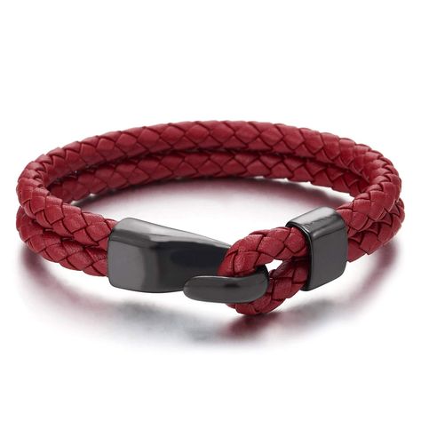 PRICES MAY VARY. Mens Womens Two-Row Red Braided Leather Bangle Bracelet Wristband with Black Steel Hook Clasp Metal: Stainless Steel; Material: Red Leather Finishing: Polished Dimension: Length: 20.5CM(8.07"); Weight: 20.7g Package: Jewelry Box with Brand Name COOLSTEELANDBEYOND *Condition: 100% brand new *Code: MB-1948 *Metal: Stainless Steel *Material: Red Leather *Finishing: Polished *Dimension: Length: 20.5CM(8.07") *Weight: 20.7g *Package: Jewelry Box with Brand Name COOLSTEELANDBEYOND Cord Projects, Leather Jewelry Making, Package Jewelry, Leather Bangle, Hook Clasp, Braided Bracelets, Braided Leather, Black Steel, Stainless Steel Material