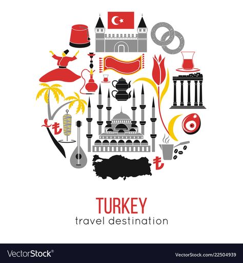 Istanbul Drawing, Turkish Symbols, Turkey Culture, Turkey Map, Country Turkey, Country Tattoos, Logos Retro, Turkish Flag, Doner Kebab