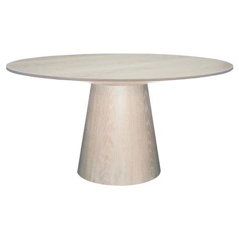 Hamilton Coastal Beach Ivory Cerused Oak Dining Table - 59" Table Front View, Dining Table Light, Cerused Oak, Dining Table Bases, Wood Pedestal, Pedestal Dining Table, Oak Dining Table, Rectangular Dining Table, Metal Furniture