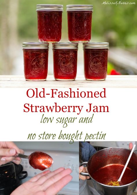 Easy strawberry jam recipe without store bought pectin and low sugar! Strawberry Jam Recipe No Pectin, Low Sugar Strawberry Jam Recipe, Strawberry Jam Recipe Without Pectin, Easy Strawberry Jam, Herb Drying, حلويات عربية, Strawberry Jam Recipe, Jam Recipes Homemade, Homemade Strawberry Jam