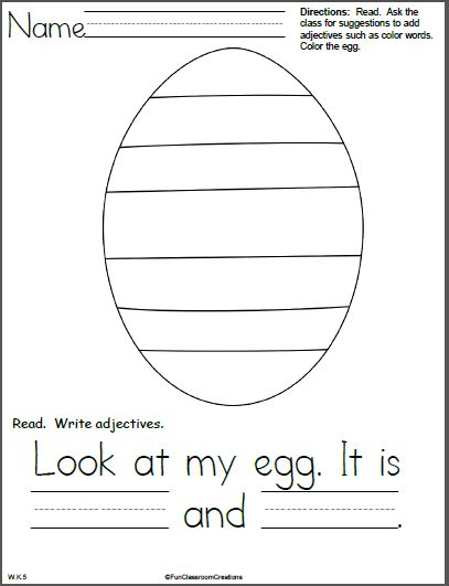 Easter Adjectives Writing Template for Kindergarten - Madebyteachers Easter Writing Activities For Kids, Easter Writing Activities For Preschool, Easter Writing Kindergarten, Easter Writing Prompts, Kindergarten Easter Crafts, Easter Literacy, Trace The Numbers, Read And Color, Easter Writing