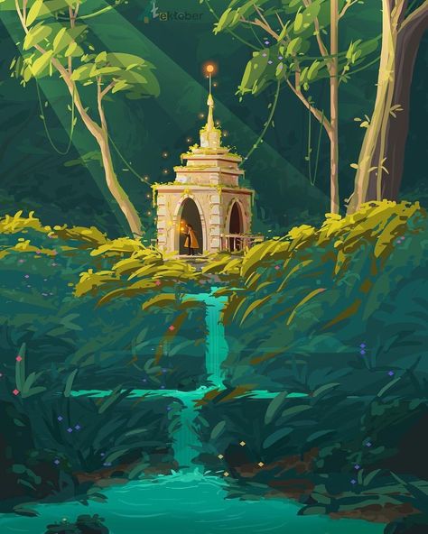 Pixelcart on Instagram: “Magic temple in the forest • Illustration by @tektober • Follow @pixelcart for daily design inspiration . . . . . . . . Use #pixelcart to…” Magic Temple, Temple Illustration, Color And Light, Create Drawing, Forest Illustration, My Imagination, Fantasy Concept Art, Nature Illustration, In The Forest