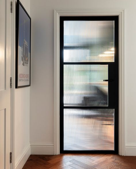 An internal steel look door with fluted glass.  Whether its a single steel look door leading to a utility, or wide double doors in the hallway, we can create the perfect look for your home.⁠ ⁠ Fluted Glass Pantry Door, Fluted Door Design, Fluted Glass Sliding Door, Fluted Window, Glass Internal Doors, Fluted Glass Door, Fluted Door, Glass Screen Door, Single Glass Door