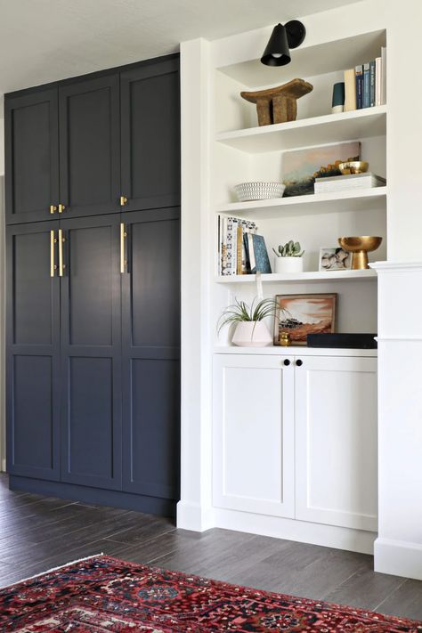 MAXIMIZING YOUR IKEA PANTRY - Doors for Ikea Cabinets – Semihandmade Ikea Pantry, Ikea Pax Hack, Ikea Shelf, Ikea Built In, Kitchen Ikea, Hacks Ikea, Built In Pantry, Ikea Pax Wardrobe, Ikea Kitchen Cabinets