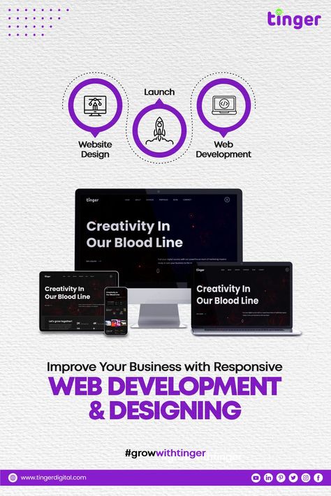 Improve your Business with Responsive web development & designing. #socialmedia #marketing #socialmediamarketing #digitalmarketing #instagram #branding #business #marketingdigital #seo #design Website Design Service Ads, Web Development Instagram Post, Web Development Post, Web Development Creative Ads, Website Design Ads, Tinger Digital, Web Development Logo, Electrician Logo, Digital Marketing Facts