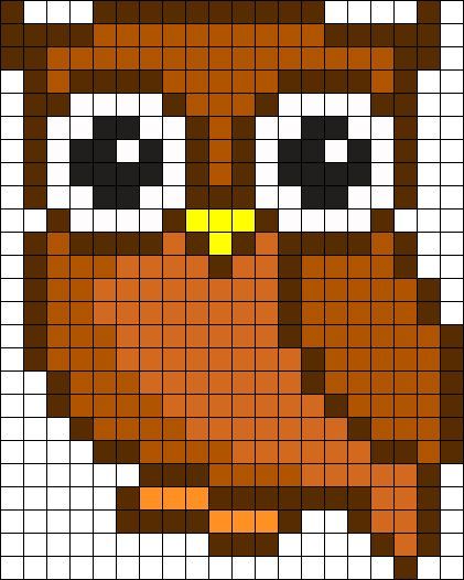 Owl Perler Perler Bead Pattern / Bead Sprite Owl Knitting Pattern Chart, Owl Perler, Graphgan Crochet, Cross Stitch Owl, Kandi Cuffs, Owl Cross Stitch, Pony Bead Patterns, Kandi Patterns, Bead Sprite