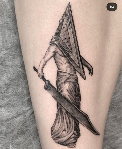 Silent Hill Tattoo, Clever Tattoos, Scary Tattoos, 4 Tattoo, Spooky Tattoos, Tattoo Graphic, Horror Tattoo, Head Tattoos, Halloween Tattoos