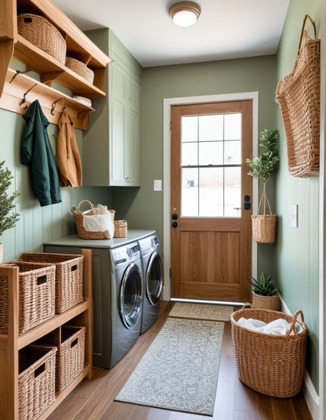 49 Mudroom Laundry Room Ideas To Maximize Style And Functionality Color Drenched Laundry Room, Green Laundry Room Walls, Sage Laundry Room, Sage Green Laundry Room, Laundry Room Colors Scheme, Laundry Room Color, Green Laundry Room, Mudroom Laundry Room Ideas, Laundry Room Colors