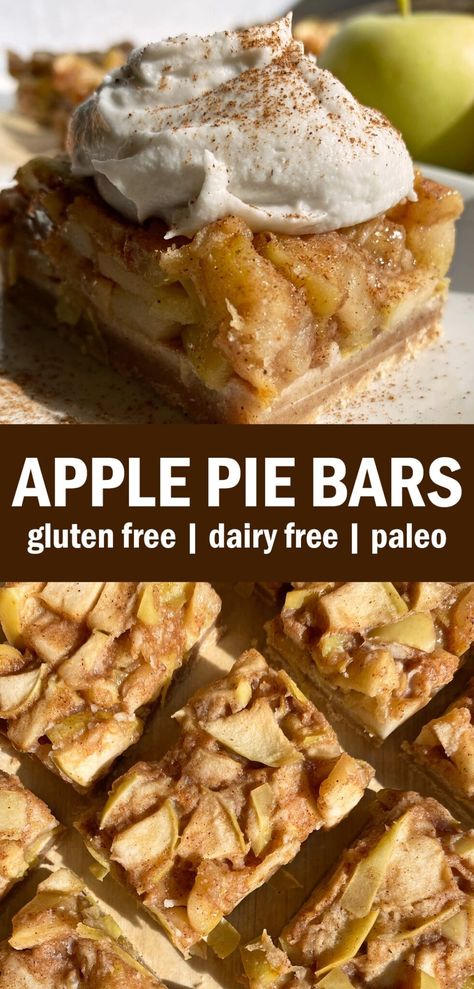 These easy apple pie bars have an almond flour crust and gooey apple filling. They're paleo, gluten free and vegan friendly. A delicious baked apple dessert for the holidays! Paleo Apple Dessert, Easy Apple Pie Bars, Paleo Apple Pie, Aip Baking, Healthy Apple Desserts, Almond Flour Crust, Paleo Apple, Baked Apple Dessert, Vegan Apple Pie