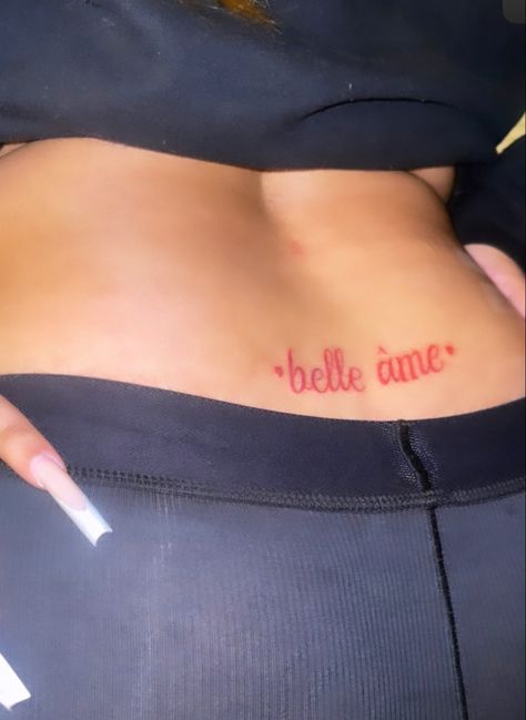 Name Tattoos Lower Back, Pretty Soul Tattoo, Hip Tattoos Women Words, Lower Back Tattoos Words, Back Tattoo Female, Baddie Tatoos, Baddie Tats, Cute Hand Tattoos, Quote Tattoos