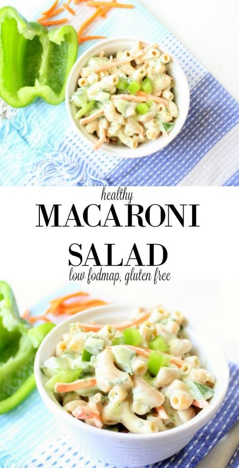 low FODMAP Macaroni Salad gluten free, healthy Easy Fodmap Lunch, Low Fodmap Pasta Salad Recipes, Low Fodmap Pasta Salad, Low Fodmap Side Dishes, Lowfood Map, Lowfod Map, Fodmap Salad, Healthy Macaroni Salad, Traditional Picnic