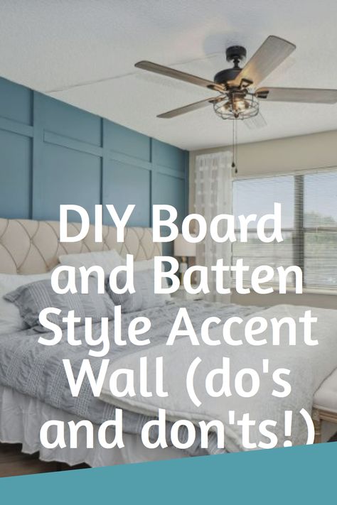 Do you want to give your room a unique and modern flair? Board and batten can be a great way to make a bold statement. This style accent wall is easy to do yourself, and with the right tools and materials, you can achieve a beautiful look for your home. In this article, we’ll look at the dos and don’ts of DIY board and batten style accent walls. With these tips, you’ll be able to create a stunning wall that you can be proud of Double Board And Batten Accent Wall, Main Bedroom Accent Wall Ideas, How To Make Board And Batten Walls, How To Decorate Board And Batten Walls, Board And Batten Feature Wall Bedroom, Cottage Accent Wall Ideas, Board And Batten Bedroom Accent Wall With Windows, Bedroom Wall Wood Design, How To Do An Accent Wall